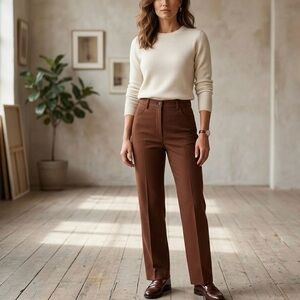 RAG & BONE Brown Jacey High Rise Virgin Wool Straight Leg Trousers Size 6